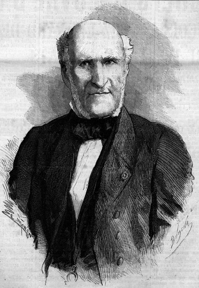 Muotokuva Elie Duke of Decazes ja Glucksberg (1780 - 1860), ranskalainen lakimies ja poliitikko. Kaiverrus "" Le Monde Illustré" -julkaisussa nro 186, 3. marraskuuta 1860. tekijältä French School