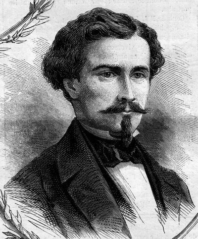 Ranskalaisen poliitikon Emile Kellerin (1828-1909) muotokuva. Kaiverrus "" Le Monde Illustré" -julkaisussa nro 262, 19. huhtikuuta 1862. tekijältä French School
