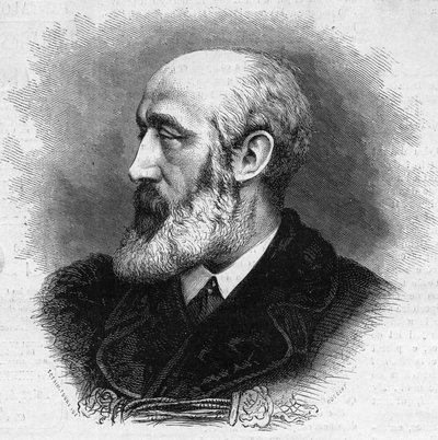 Ernest Feydeau (1821-1873), ranskalaisen runoilijan ja kirjailijan muotokuva. Kaiverrus "" Kuvitettu maailma"" nro 865, 8. marraskuuta tekijältä French School