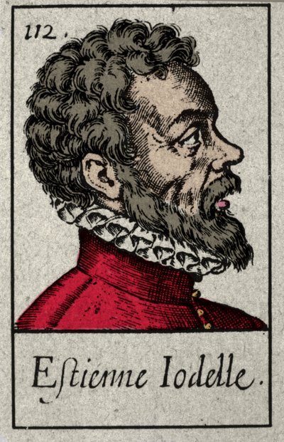 Muotokuva Etienne Jodellen (1532-1573), ranskalaisen runoilijan Pleiade-liikkeen jäsenestä. Kaiverrus 1800-luvulta. tekijältä French School