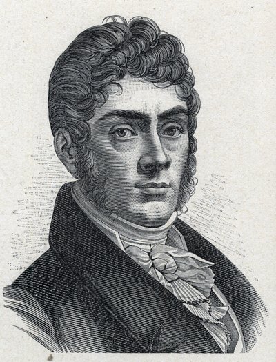 Ranskalaisen säveltäjän Etienne Nicolas Mehulin (1763-1817) muotokuva. Kaiverrus vuodelta 1889. Yksityinen kokoelma. tekijältä French School