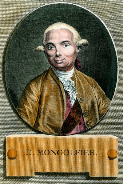 Kuumailmapallon keksijän Etienne de Montgolfierin (1745 - 1799) muotokuva. Kaiverrus 1700-luvulta. Yksityinen kokoelma. tekijältä French School