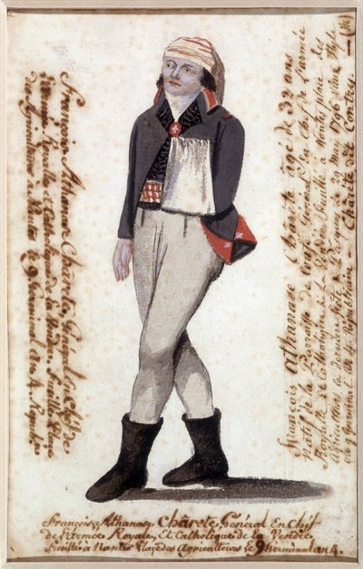 Muotokuva Francois Athanasesta (Francois-Athanase) Charette de la Contriesta (1763-1796), käsi huivissa, Vendeen rojalistinen johtaja - Musee Dobree, Nantes tekijältä French School