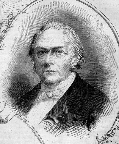 Muotokuva Francois Jules Devinckistä (1802-1878), ranskalaisesta teollisuusmiehestä ja poliitikosta. Kaiverrus "" Le Monde Illustré" -julkaisussa nro 262, 19. huhtikuuta 1862. tekijältä French School
