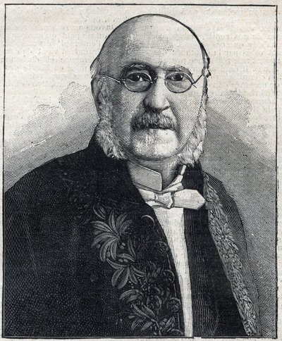Muotokuva Francois Jules Suisse dit Jules Simonista (1814-1896), ranskalaisesta filosofista ja valtiomiehestä, elokuvassa "Le Petit Parisien" tekijältä French School