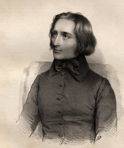 Franz Lisztin (1811-86) muotokuva unkarilaisesta pianovirtuoosista ja säveltäjästä tekijältä French School