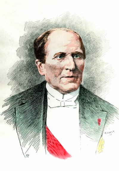 Muotokuva Georges Eugene Haussmannista, jota kutsuttiin paroni Haussmanniksi (1809 - 1891), Seinen prefetiksi toisen imperiumin aikana. Kaiverrus 1800-luvulta. Yksityinen kokoelma. tekijältä French School