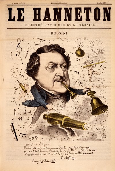 Retrat de Gioacchino Rossini (1792-1868) - a "" Le Hanneton "" de 04/07 / 1867 acabat tekijältä French School