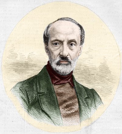 Giuseppe Mazzinin (1805-1872), italialaisen poliitikon ja nationalistin muotokuva. Kaiverrus "" Le Monde Illustré" -julkaisussa nro 779, 16. maaliskuuta 1872. tekijältä French School