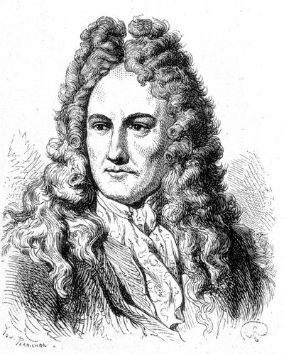 Muotokuva Gottfried Wilhelm von Leibnizistä (1646 - 1716), saksalaisesta filosofista ja tutkijasta - "" Tiedealbumissa; maineikkaat tutkijat; Suuria löytöjä””” 1896. tekijältä French School