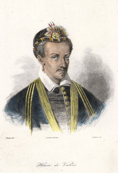 Henry III:n (1551 - 1589), Ranskan kuninkaan muotokuva. (korvakorulla). Kaiverrus 1800-luku. tekijältä French School