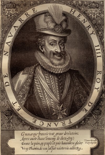 Henry IV:n (1553-1610) Ranskan kuninkaan muotokuva - Henrik IV:n (1553-1610) Ranskan kuninkaan muotokuva - kaiverrus 1600-luku tekijältä French School