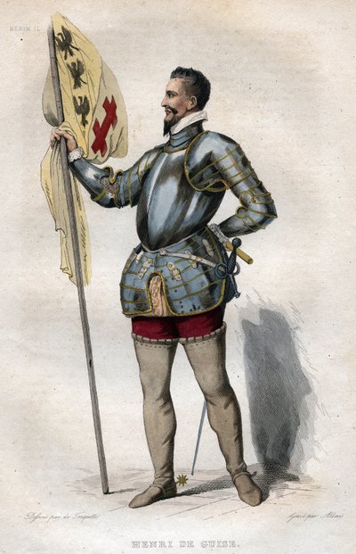 Henry I, Guisen herttua (1550-1588) muotokuva, jota kutsutaan "arpeutuneeksi", kuvitus Edmond Mennechetin "" Le Plutarque Français -kirjasta" tekijältä French School