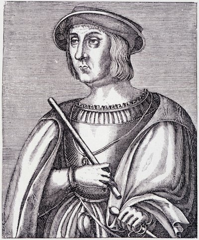 Jacques II de Chabannesin (La Palice) (1470-1525) muotokuva kaiverrus teoksesta "Louis XII et Anne de Bretagne", Paul Lacroix, toim. Georges Hurtrel. tekijältä French School