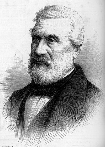 Jean Antoine Theodoren muotokuva, paroni Gudin (1802-1880), ranskalainen taidemaalari. Kaiverrus "" Le Monde Illustré" -julkaisussa nro 1206, 8. huhtikuuta 1880. tekijältä French School