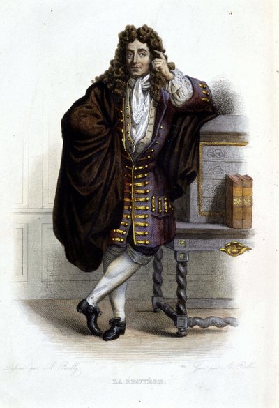 Muotokuva Jean de La Bruyeresta, ranskalaisesta kirjailijasta ja moralistista (1645-1696), Ed. Mennechet, "" Le Plutarque francais"" tekijältä French School