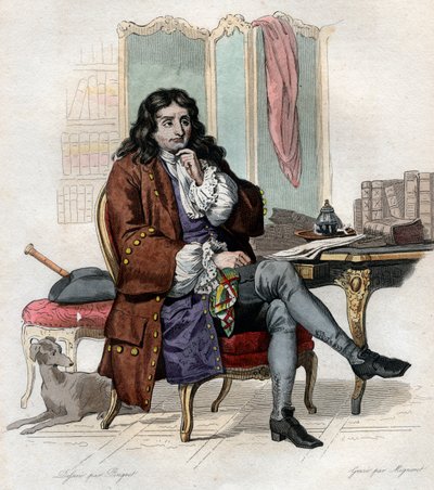 Jean de La Fontainen (Lafontaine) (1621-1695), ranskalaisen fabulistin ja runoilijan muotokuva. tekijältä French School