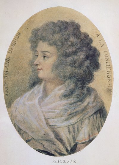 Jeanne-Marie Roland de la Platieren (s. Philippon) (1754-93) muotokuva conciergeriessa tekijältä French School