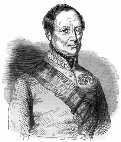 Joseph Wenzel Radetzky von Radetzin (tai kreivi Joseph Radetzkyn (1766-1858) Itävallan marsalkka) muotokuva Maurice Lachatren teokseen "Paavien-kuninkaiden-kuningattaren ja keisarien historia vuosisatojen ajan" tekijältä French School