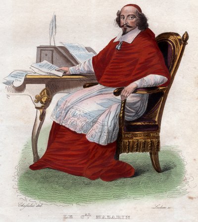 Jules Mazarinin (1602-1661), ranskalaisen italialaisen kardinaalin, diplomaatin ja poliitikon muotokuva. tekijältä French School