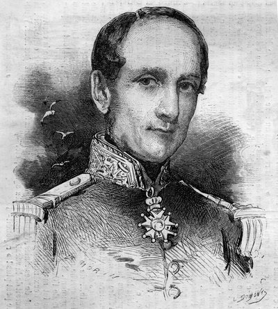 Muotokuva Leopold Victor Charnerista (1797 - 1869), ranskalaisesta amiraalista. Kaiverrus "" Le Monde Illustré" -julkaisussa nro 186, 3. marraskuuta 1860. tekijältä French School