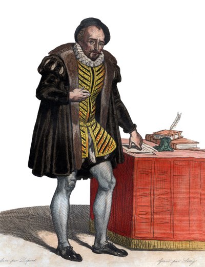 Lord Michel Eyquem de Montaignen (1533-1592), ranskalaisen kirjailijan muotokuva. tekijältä French School