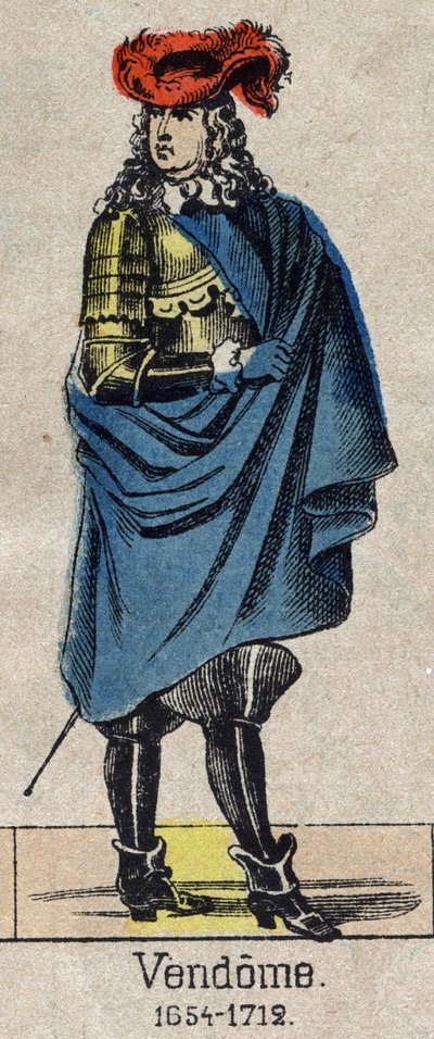 Muotokuva Louis-Joseph (Louis Joseph) de Bourbonista (1645-1712), joka tunnetaan nimellä Grand Vendome, Penthievren ja Mercoeurin herttua, sitten Vendomen herttua ja Ranskan pari. Kuva Epinalista 1800-luvun lopulta. tekijältä French School