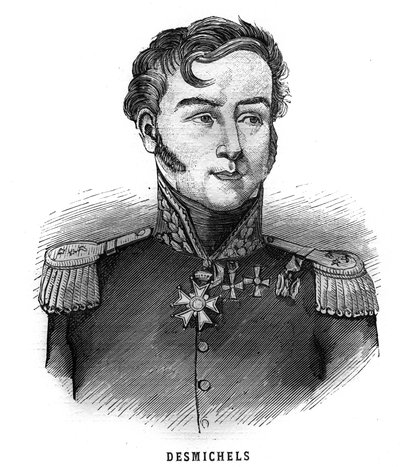 Muotokuva Louis Alexis Desmichelsistä, ranskalaisesta kenraalista (1779-1845). Kaiverrus "Les Illustrations De L