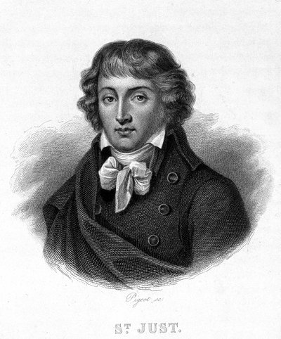 Louis Antoine Léon Saintin muotokuva - Just (1767 - 1794) - Thiersin ""Revolution francaise" -kirjassa. 1800-luvulla tekijältä French School