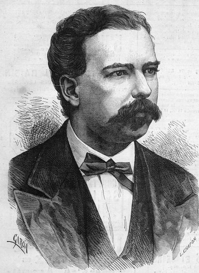 Muotokuva Manuel Pardosta (1834-1878), Perun presidentti 1872-1876. Kaiverrus "" Le Monde Illustré" -julkaisussa nro 1132, 7. joulukuuta 1878. tekijältä French School