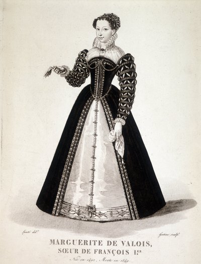 Navarran Margareta (1492-1549) muotokuva Navarran kuningattaresta ja runoilijasta - 1800-luku tekijältä French School