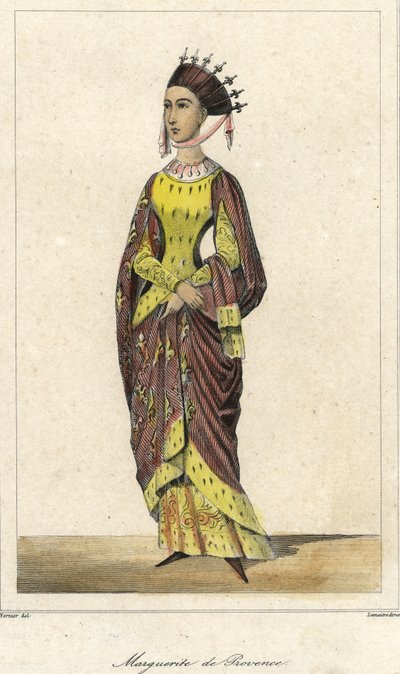 Muotokuva Marguerite de Provencesta (1221 - 1295), Ranskan kuningatar, Louis IX:n vaimo. Kaiverrus 1800-luvulta. tekijältä French School