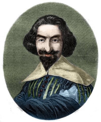 Espanjalaisen kirjailijan Miguel de Cervantes Saavedran (1547-1616) muotokuva. Kaiverrus vuodelta 1852 Velasquezin maalauksesta. tekijältä French School