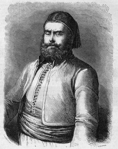 Muotokuva Mohammed Saidista (1822-1863), Egyptin varakuninkaasta (Pasha) Ottomaanien valtakunnan alaisuudessa. Kaiverrus "" Le Monde Illustré" -julkaisussa nro 303, 31. tammikuuta tekijältä French School