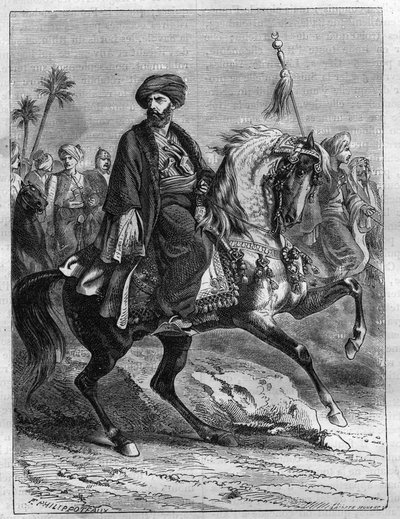 Mourad Beyn (1750-1801), mamelukkipäällikön muotokuva - Kaiverrus vuodelta 1865 Louis Adolphe Thiersin teokseen "Histoire du Consulate et de l
