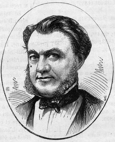 Ranskalaisen arkkitehdin Paul Abadien (1812-1884) muotokuva. Kaiverrus "" Le Monde Illustré" -julkaisussa nro 890, 2. toukokuuta 1874. tekijältä French School