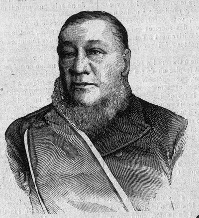 Etelä-Afrikan Transvaalin tasavallan presidentin Paul Krugerin (1825-1904) muotokuva. Kaiverrus tammikuun "The Sunday Gazette" -lehdessä tekijältä French School