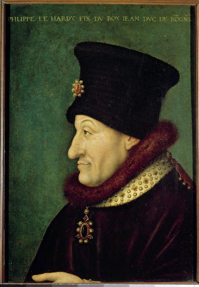 Muotokuva Philip II Hardista (1342-1404) Burgundin herttuasta vuonna 1363 Ranskalaisen koulukunnan maalaus. 16. vuosisata. Aurinko 0,42x0,29 m tekijältä French School