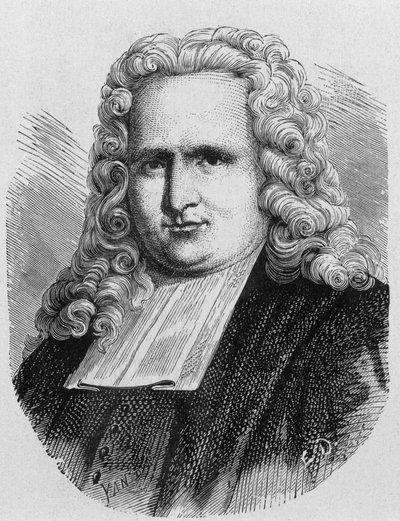 Muotokuva Pieter (Petrus, Pierre) van Musschenbroekista (1692 - 1761), hollantilainen fyysikko, ensimmäisen sähkökondensaattorin (Leidenin pullon) keksijä vuonna 1745 - Tiedealbumissa; maineikkaat tiedemiehet; Suuria löytöjä””” 1896. tekijältä French School