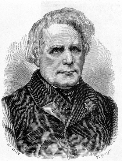 Ruhmkorff Heinrich Danielin (1803 - 1877), fysiikan instrumenttien (induktiolaitteiden) rakentajan, saksalaisen mekaanikon ja sähköasentajan muotokuva - "" Tiedealbumissa; maineikkaat tiedemiehet; Suuria löytöjä””” 1896. tekijältä French School