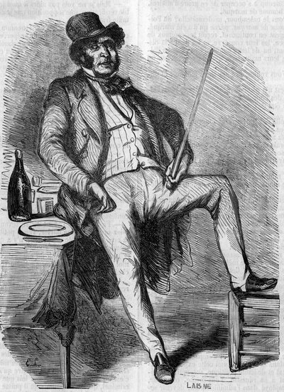 Vautrinin muotokuva, romaanin "Isä Goriot" hahmo. Kaiverrus 1800-luvun puolivälissä. Kuvitus Honore de Balzacin (1799-1850) "Isä Goriot" -sarjaan. tekijältä French School