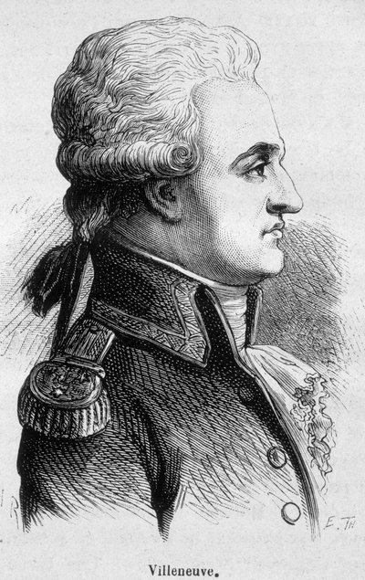 Villeneuven muotokuva, ranskalainen amiraali (1763 - 1806), hän aloitti Trafalgarin taistelun, joka oli katastrofi, ja teki sitten itsemurhan - Henri Martinin "" L