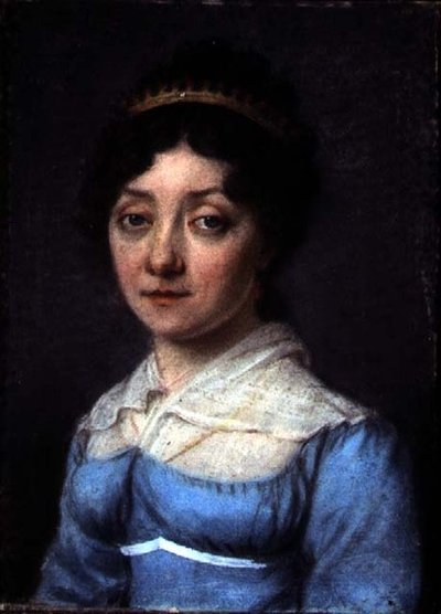 Muotokuva porvarillisesta naisesta sinisessä empiremekossa, noin 1815 (pastelli paperille). tekijältä French School
