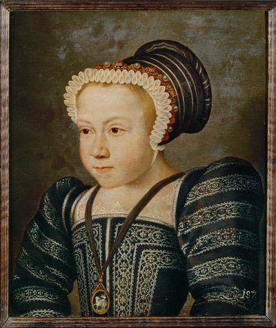 Muotokuva jalosta nuoresta tytöstä (maalaus tammipuulle) tekijältä French School