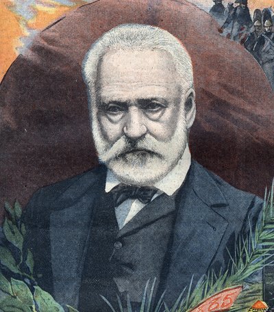 Ranskalaisen kirjailijan Victor Hugon (1802-1885) muotokuva. Kaiverrus "Le Petit Parisien" tekijältä French School