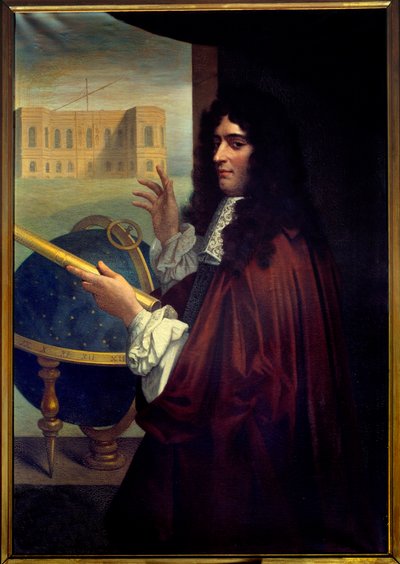 Italian tähtitieteilijän Jean Dominique Cassinin (1625-1712) muotokuva Pariisin observatorion edessä. Anonyymi maalaus ranskalaisesta koulusta tekijältä French School