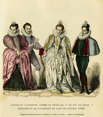 Muotokuvia vuodelta 1581 Louise de Vaudemontista (1553-1601), Ranskan kuningattaresta, Henrik III:n (1551-1589) vaimosta, Margueriten kolmannesta Guisen herttuasta, Henri I:stä, joka tunnetaan Balafrena (1549-1588). Lorraine (1564-1625) Vaudemontin kreivin tekijältä French School
