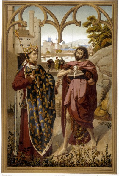Pyhän Louisin ja Pyhän Johannes Kastajan muotokuvia - repro. Van Eyckin alttaritaulun katkelman jälkeen rouva de Wittin teoksessa "Ranskan historian aikakirjat alkuperästä 1500-luvulle" tekijältä French School