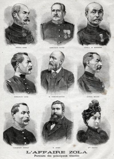 Muotokuvia Dreyfus Zola -tapauksen tärkeimmistä todistajista ”Le Petit Journalissa”, 27. helmikuuta tekijältä French School