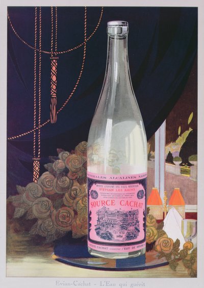 Postikortti, joka mainostaa Evian-vettä Cachatin lähteestä, 1906 tekijältä French School